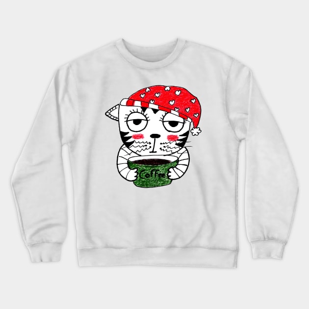 Yuna Cat | Cozy Christmas Coffee Embrace Crewneck Sweatshirt by MiracelArt